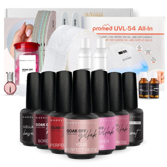 Gellak Starterspakket Pro inclusief vijf kleuren en een lamp.