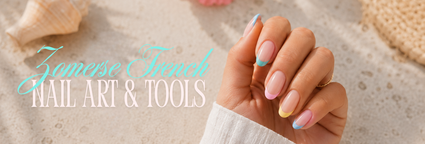 Zomerse French nails met pastelkleurige tips in roze, geel en lagoon blauw. Inspirerende nail art voor de zomer met frisse kleuren, strakke lijnen en professionele afwerking.