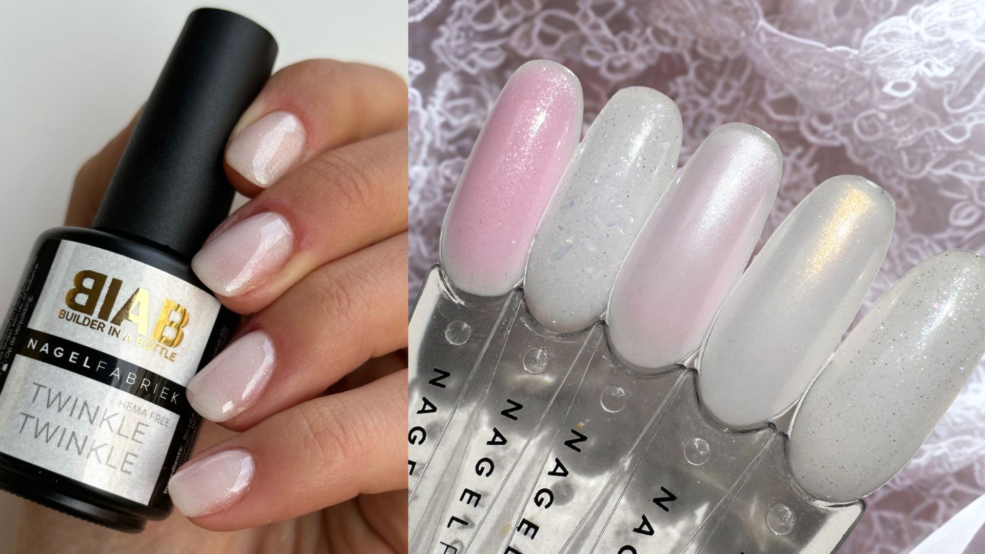 BIAB builder in a bottle in voor zomer Swatchfoto van BIAB bruid wedding nails