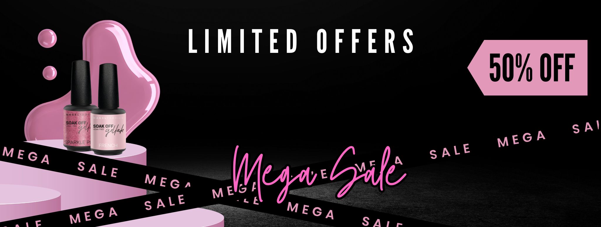 Eindejaar Sale – Scoor nu korting op gellak bij Nagelfabriek! Eindejaar sale bij Nagelfabriek: diverse potjes gellak in feestelijke setting en gellakstickers en glitteraccenten.