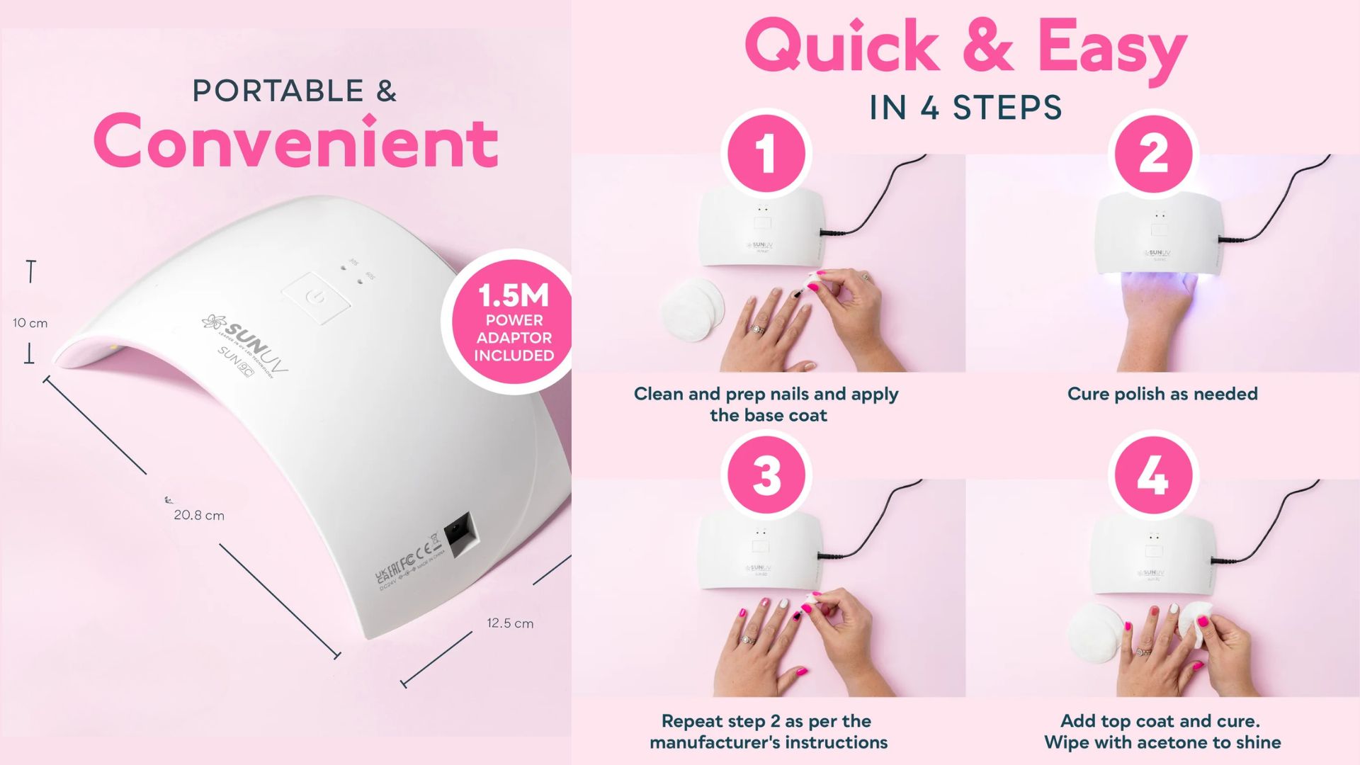 Afmetingen SUNUV 3 Smart LED UV lamp voor snelle uitharding van nagels Close-up van de SUNUV 3 Smart 2-in-1 LED UV lamp 48 Watt voor gellak